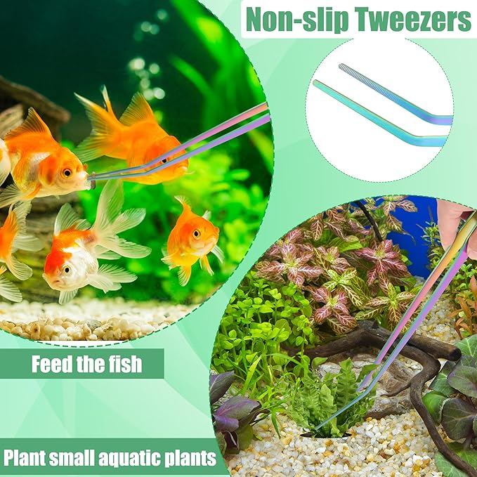Aquarium Aquascape Tools Kit, 4 in 1 Anti-Rust Aquatic Plant Aquascaping Tool Stainless Steel Black Tweezers Scissors Spatula for Aquarium Tank Clean Fish Tank Aquascape Accessories Set-PawvioPets