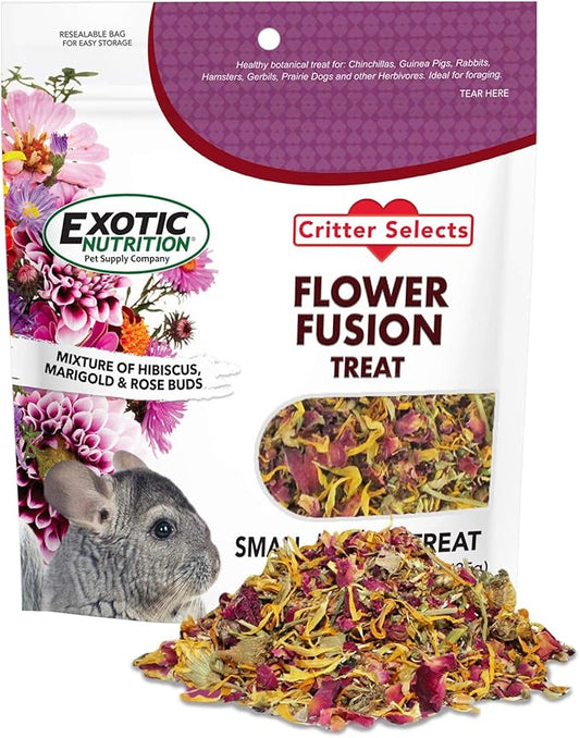 Flower Fusion Treat - Healthy Natural Dried Flower Herbivore Treat - Chinchillas, Guinea Pigs, Rabbits, Prairie Dogs, Degus, Hamsters, Rats, Squirrels, Sugar Gliders & Other Small Pets (0.85 oz)-PawvioPets
