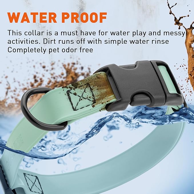 Dogline Biothane Waterproof Dog Collar with Quick Release Buckle Strong Coated Nylon Webbing with Odor- Proof for Easy Care Easy to Clean Fits Small Medium Large Dogs, Sage Green 5/8" W 9-14" L-PawvioPets