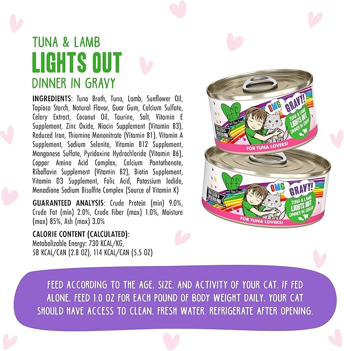 B.F.F. OMG - Best Feline Friend Oh My Gravy!, Tuna & Lamb Lights Out with Tuna & Lamb, 5.5oz Can (Pack of 8)-PawvioPets
