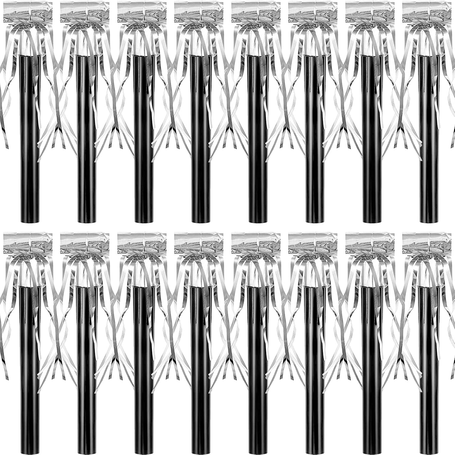 Skylety 18 Pcs Party Blower Noisemakers Party Squawkers Blowouts Whistles Fringed Noise Maker Musical Blowouts for Birthday Supplies(Black and Silver)