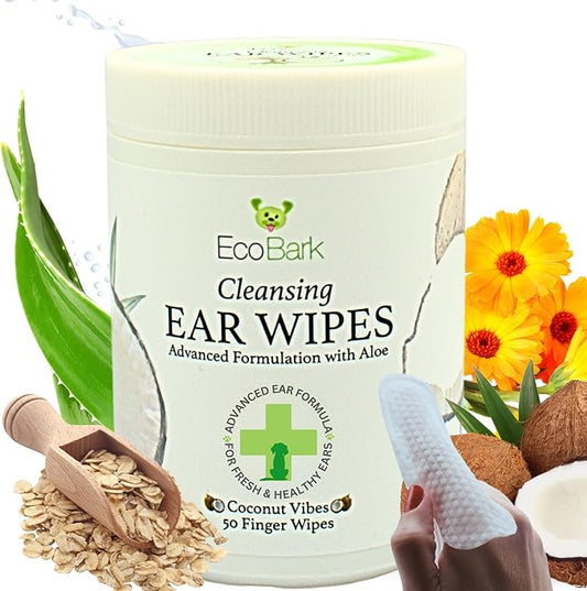 EcoBark Dog Ear Cleaner - Dog Ear Wipes with Finger Pad in Ear Solution - Gentle Otic Dog Grooming Supplies to Soothe Dog Ear Itching - Cleanse Away Dirt and Debris-PawvioPets