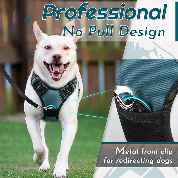 Eagloo Dog Harness Medium Sized Dog, No Pull Service Vest with Reflective Strips and Control Handle, Adjustable and Comfortable for Easy Walking, No Choke Pet Harness with 2 Metal Rings, Dark Green, M-PawvioPets