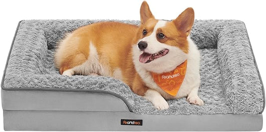 Feandrea Orthopaedic Dog Bed for Medium Dogs, Waterproof Dog Sofa Bed with Removable Washable Cover, 28 x 23 x 6.5 Inches, Dove Gray UPGW251G01-PawvioPets