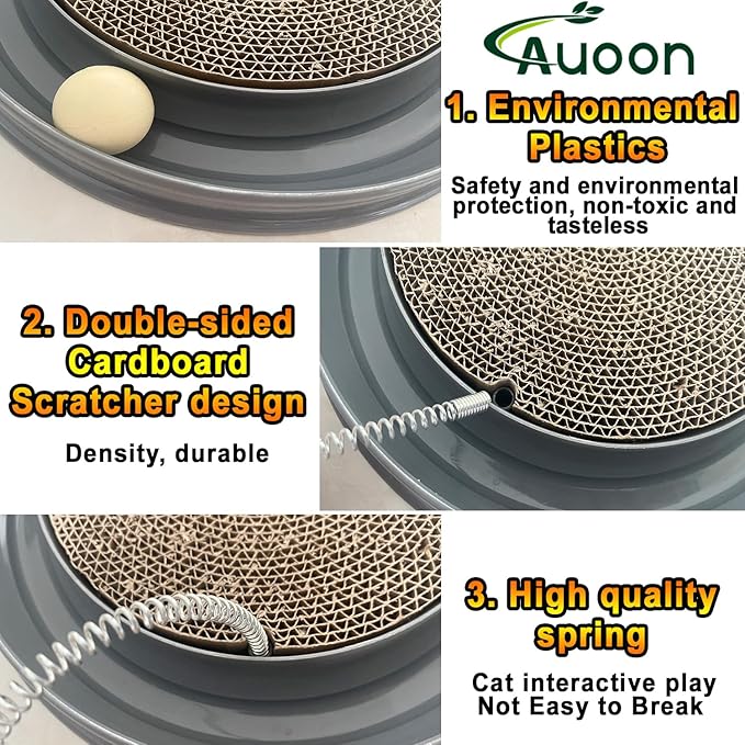 AUOON Cat Scratcher Toy - Cat Scratch Pad with Cat Toy Ball Track and Plush Mouse Toy for Indoor Cats and Kittens (Gray)-PawvioPets