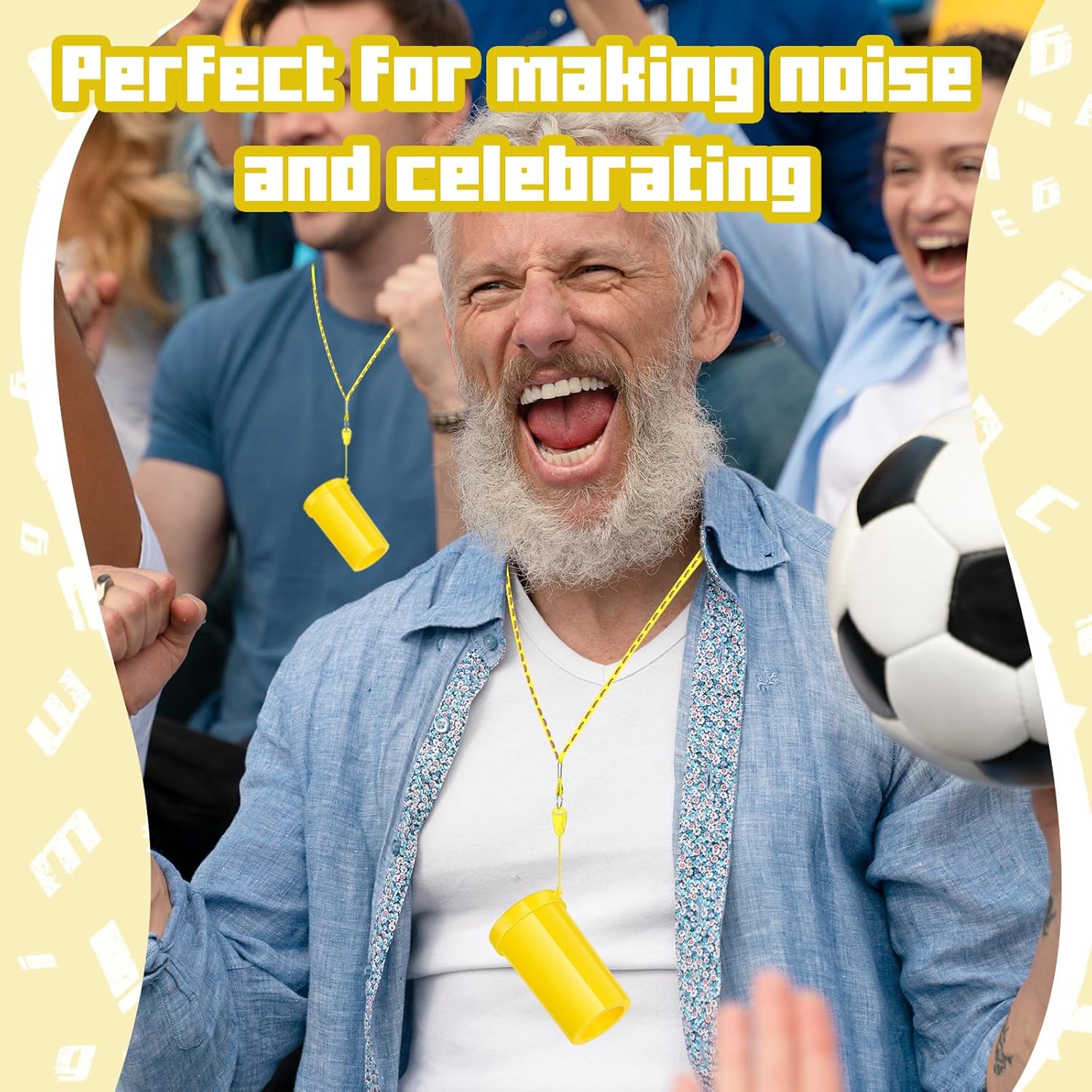 12 Pcs Mini Air Horns 3 Inch Noisemakers for Sporting Events Parties Celebrations Loud Noise Maker Blow Horn Noise Whistle with Lanyard for Birthday Party Celebrations Goodie Fillers(Yellow)