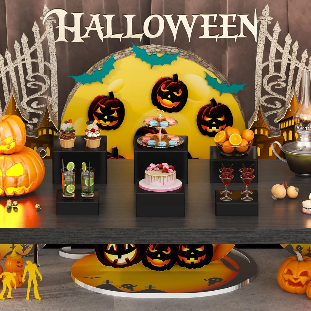 Lifewit Buffet Risers and Stands Up to 7.8", Food Risers for Buffet Table, Catering Dessert Cake Stand for Party, Collectibles Jewelry Display Stand, Black Cube Boxes Nesting Risers, 3 PCS