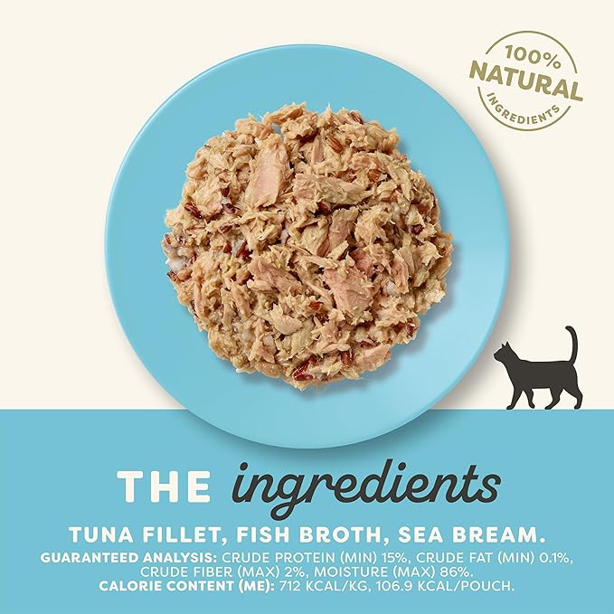 Applaws Natural Wet Cat Food in Broth, Limited Ingredient Wet Cat Food Pouches, No Additives, Made with Natural Ingredients, Tuna Fillet with Seabream in Broth (12 x 5.3oz Pouches)-PawvioPets