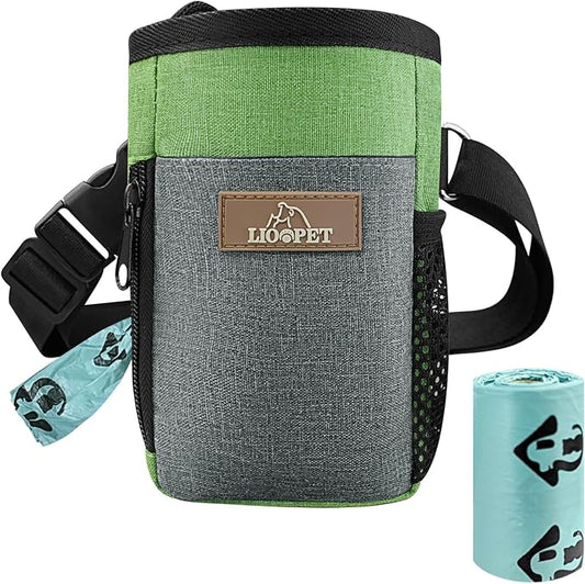 Dog Treat Pouch Training Behavior Aid, Dog Treat Training Bag for Dog Walks Outdoor Activities Travel, Built-in Poop Bag Dispenser 3 Ways to Wear-PawvioPets