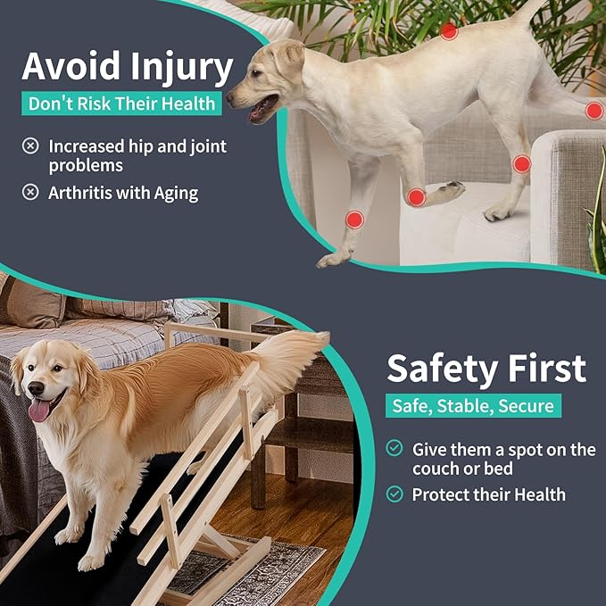 Dog Ramp, 5 Level Adjustable Wooden Folding Pet Ramp for Middle Bed, Couch,SUV-High Traction, Portable Paw Ramps for Small & Large Old Dogs & Cats - Furniture Quality-PawvioPets