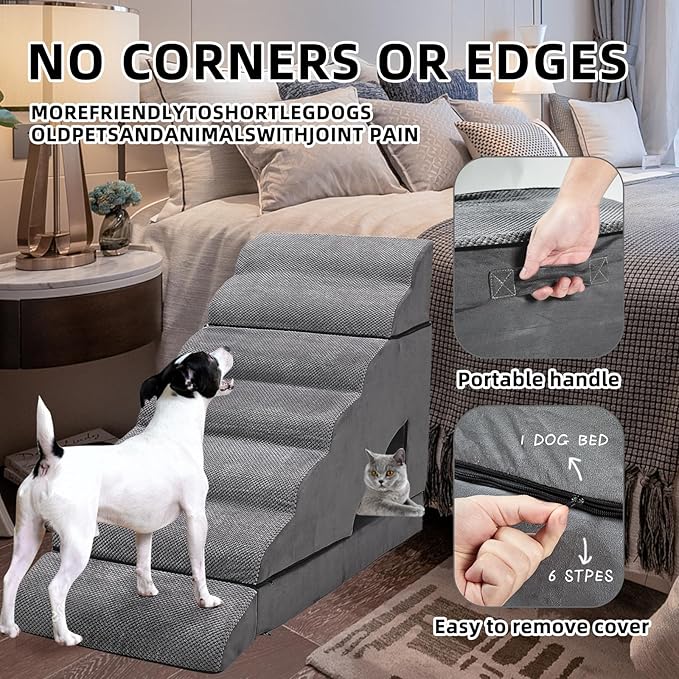 Dog Stairs & Steps for High Beds 30-36 inches High Tall, LitaiL Pet Stairs/Steps for High Beds 34 inch High for Small Large Dogs, Non-Slip 7 Steps Dog Ramps for Old Dogs/Cats-PawvioPets