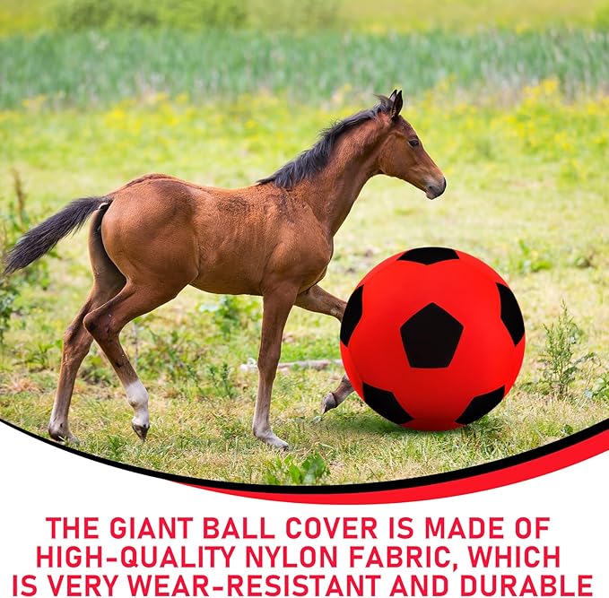 40inch Giant Herding Ball with Ball Cover Anti Burst Please Watch VCR for How to Inflation Horse Toys for Horses Stall Entertainment Play, Pump Included(Red Color,Stylish)-PawvioPets