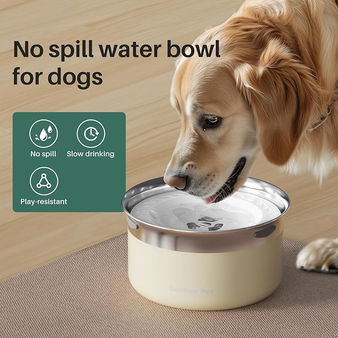 Gardner Pet Dog Bowls 1 Gallon (3.85L) Stainless Steel No Spill Water Bowl, Slow Water Feeder Metal Dog Bowls, Spill Proof Water Dispenser for Large Dogs, Promotes Healthy Hydration(White)-PawvioPets