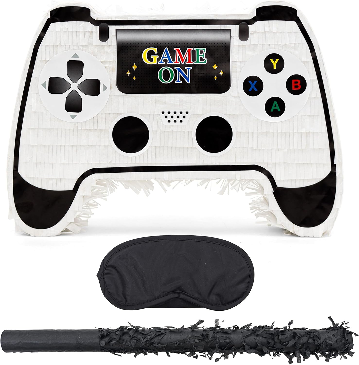 White Game Controller Pinatas Bundle with a Blindfold and a Bat(16.5 x 12 x 3.5 Inches), Perfect for kid's Birthday Parties, Mexican Theme Parties, Decorations