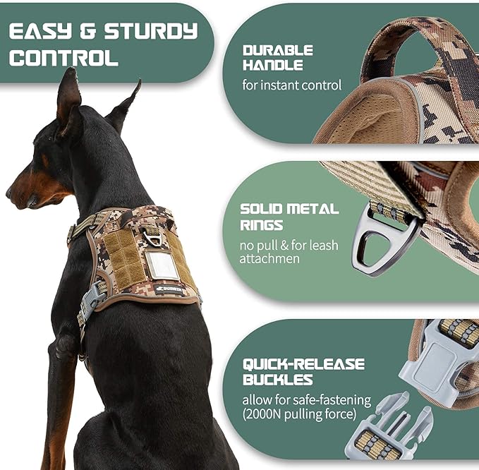 BUMBIN Tactical Dog Harness for Large Dogs No Pull, Famous TIK Tok No Pull Dog Harness, Fit Smart Reflective Pet Walking Harness for Training, Adjustable Dog Vest Harness with Handle Desert Camo L-PawvioPets