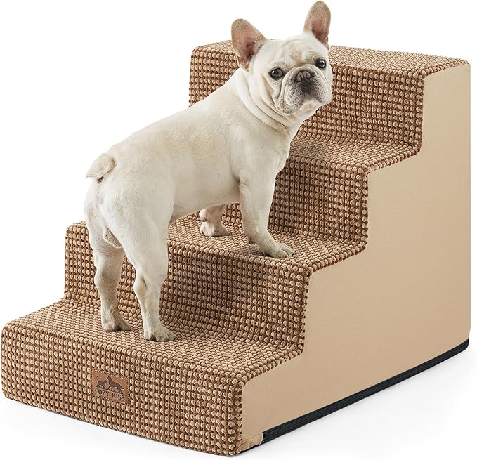 Dog Stairs for Small Dogs, 4 Tier Wider Pet Stairs for Couch and Beds, 17.7" H Non-Slip Dog Steps for Old Cats, Puppy, Small Medium Dogs, 17.7x23.6x17.7 inch, Light Brown-PawvioPets
