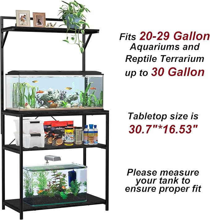 GDLF 20-29 Gallon Fish Tank Stand with Plant Shelf, Aquarium Stand with Storage Shelf for 20 Gallon Long Aquarium 30.7" x 16.53" Tabletop Fits Turtle or Reptile Terrariums-PawvioPets