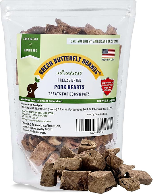 Freeze Dried Pork Heart Dog Treats Made in USA. All Natural Freeze-Dried Raw Snacks for Dogs and Cats. Single Ingredient. High Protein, Heart Health, Irresistible Training Treat-PawvioPets