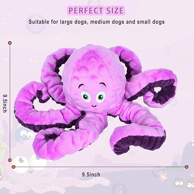 Dog Squeaky Toys Octopus - Tough Plush Large Medium & Small Dog Toys - Stuffed Animals Puppy Toys - Funny Cute Dog Toy for Dog Birthday Presents (Octopus Purple)-PawvioPets