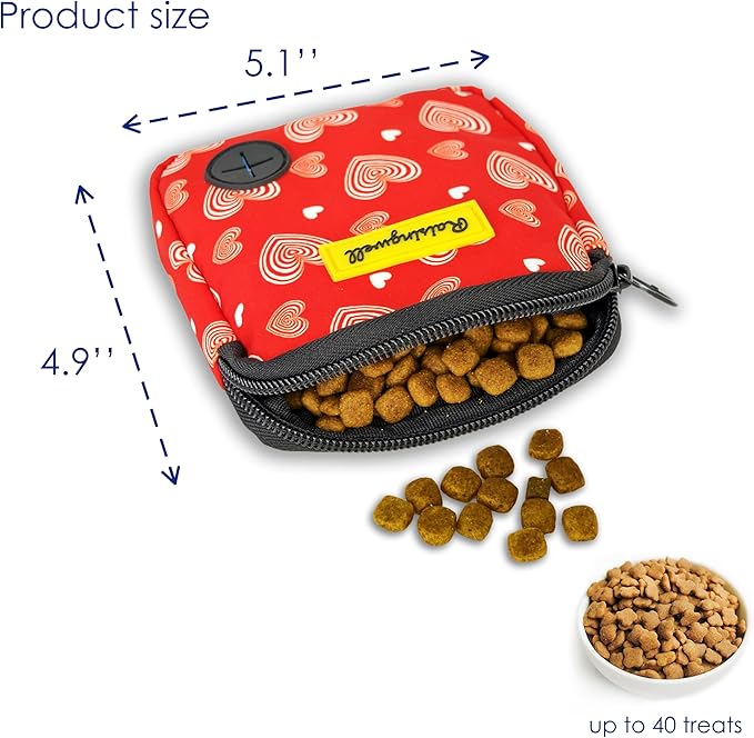 Dog Treat Pouch for Pet Walking and Training with Clicker Poop Bags Small Fanny Zipper Pack Holder for Puppy Snack Dispenser Kit for Leash and Outdoor Use (Valentine)-PawvioPets