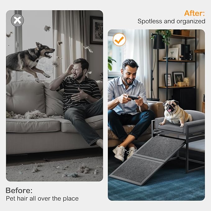 Dog Ramp Doggie Stairs with Seat Mate,Puppy Chair Get on High Bed Couch Office Window Perch,Non Slip Dachshunds Foldable Ladder,Pet Doggy Step for Small Old Dogs,Chihuahua Cat Platform Grey-PawvioPets