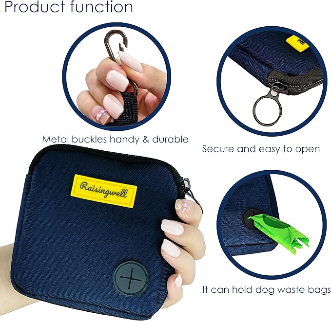Dog Treat Pouch for Pet Walking and Training with Clicker Poop Bags Small Fanny Zipper Pack Holder for Puppy Snack Dispenser Kit for Leash and Outdoor Use (Blue)-PawvioPets