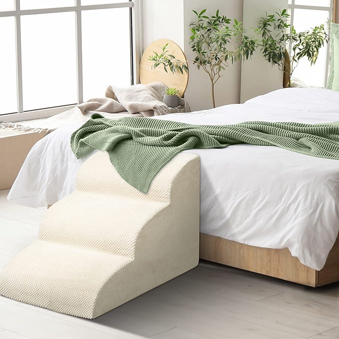 Dog Stairs for Small Dogs - High Density Foam Pet Steps, Extra Wide Dog Ramp with Non-Slip Bottom for High Beds, Couch and Sofa, Best for Dogs Injured, Older Doggy Cats-PawvioPets