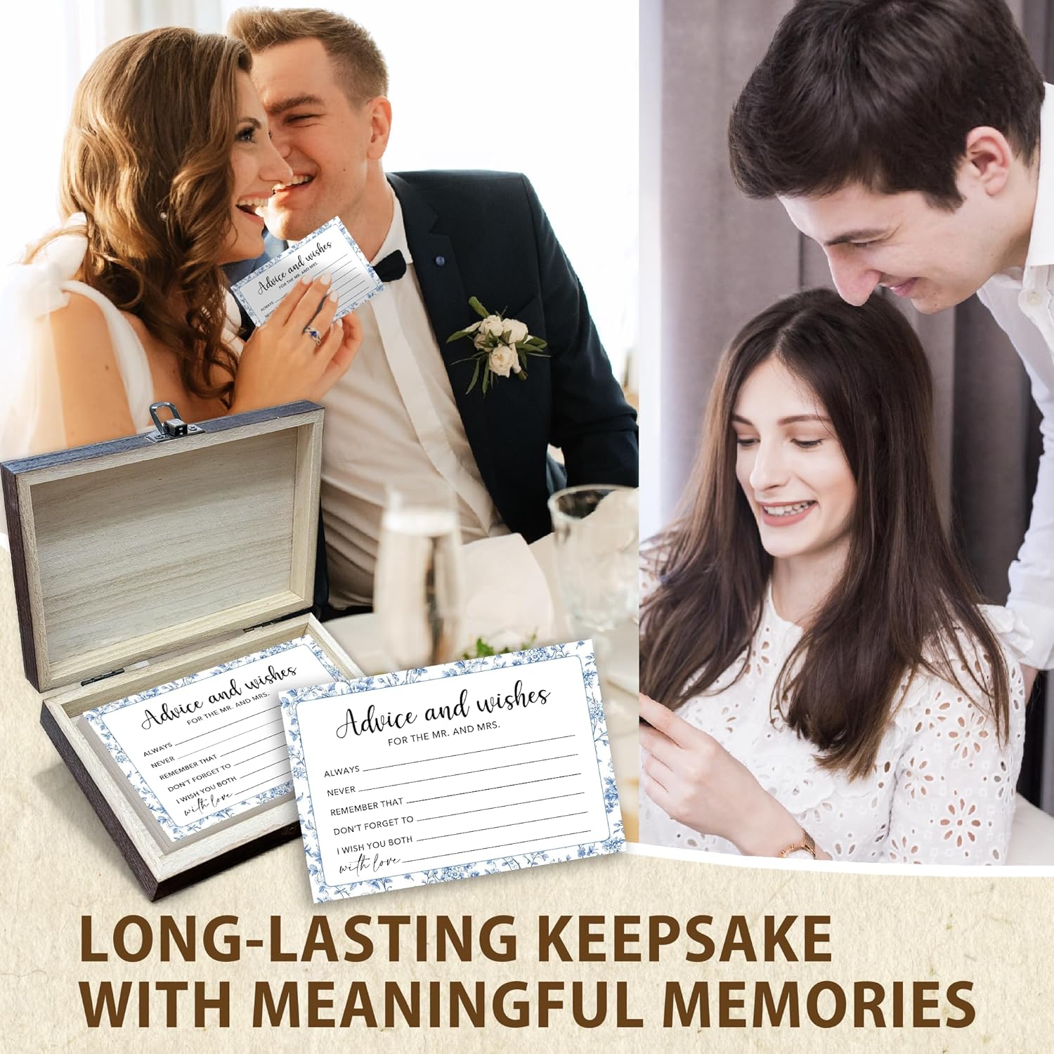 50 Pcs Advice and Wishes for the Mr and Mrs Cards in Box - Bridal Shower Guest Book - Perfect for Newlywed Games, Reception Decor, Engagement Parties & Anniversary Wishes(Vintage Floral) - B08