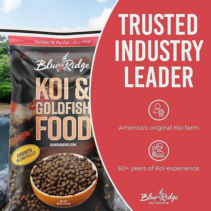 Blue Ridge Koi Fish Food 25lb - Koi Food 3/16” Large and Mini Blend Growth Formula, Goldfish Food, Premium Fish Food for Ponds, Ponds Fish Food, Floating Pond Pellets-PawvioPets