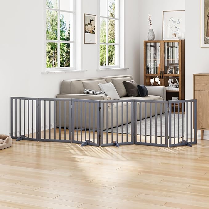 Dog Gate for Stairs 37-110" Wide, Fully Assembled Foldable Dog Gates for Doorways House, Freestanding Pet Gates for Dogs, Doogie Puppy Fence Gate-PawvioPets