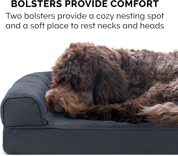 Furhaven Cooling Gel Dog Bed for Large Dogs w/ Removable Bolsters & Washable Cover, For Dogs Up to 95 lbs - Quilted Sofa - Iron Gray, Jumbo/XL-PawvioPets
