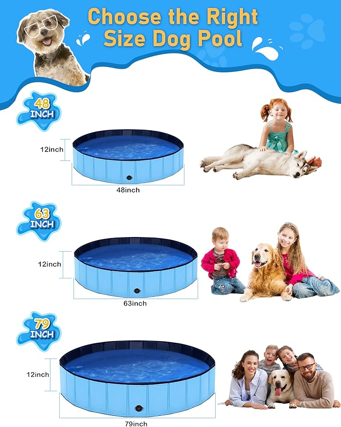 Foldable Dog Pool, Lexda Hard Plastic Shell Pet Swimming Pools for Large Dogs, Collapsible Plastic Pet Pool, Portable Bathing Tub for Dogs (79x12inch)-PawvioPets