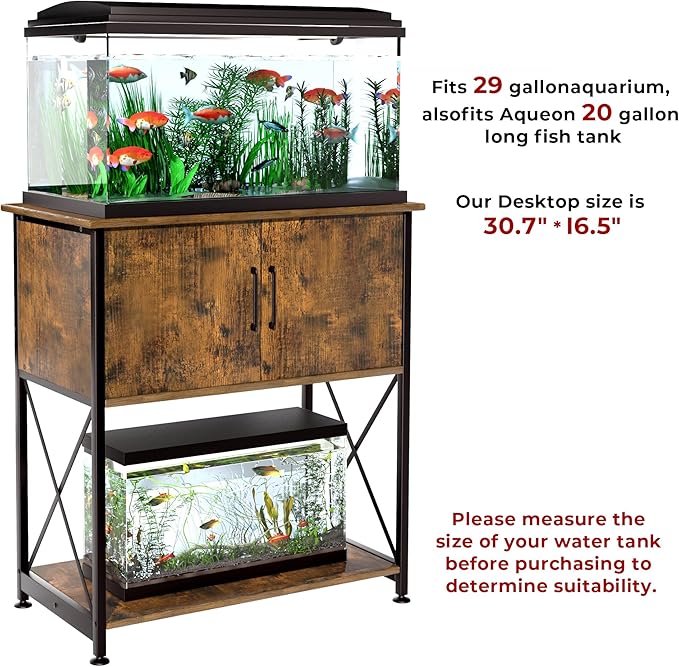 20-29 Gallon Aquarium Stand Metal Frame Fish Tank Stand with Cabinet Storage, for 20 Gallon Long Aquarium,30.7" L*16.5" W Tabletop,330LBS Capacity Rustic Brown and Black PG01YGN-PawvioPets