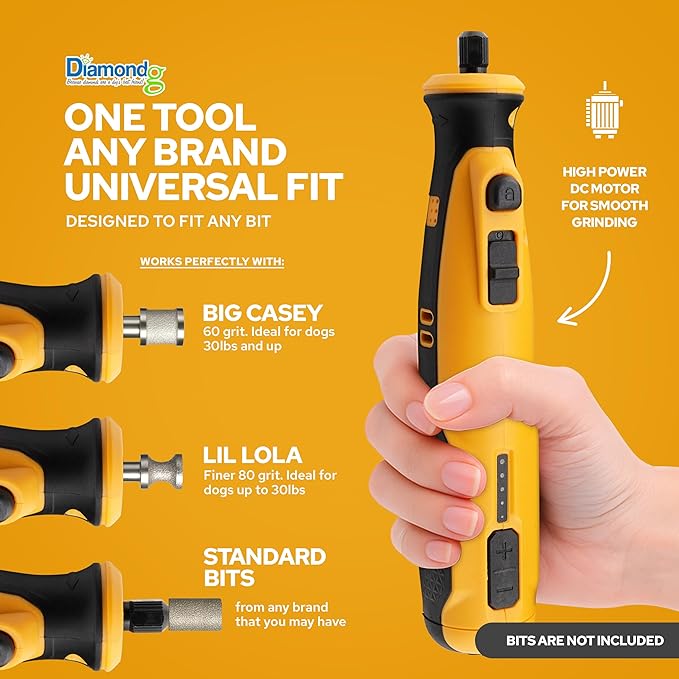 Diamondg Cordless Dog Nail Grinder with Quiet Sound & LED Tip for Large & Small Dogs, 4hrs. Runtime - Electric Dog Nail Trimmer, Heavy Duty Rotary Tool Alternative to Toenail Clippers & Filers-PawvioPets