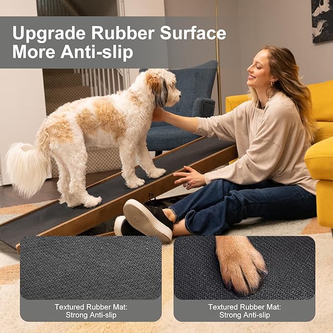 ABORON Dog Ramp,Adjustable Folding Pet Ramp for Bed,Couch,SUV - High Traction Portable Rubber Paw Ramps,Great for Small & Large Old Dogs & Cats, Supports up to 200 lbs,63''Long-PawvioPets