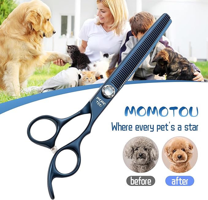 7 inch Matte Blue Thinning Dog Grooming Scissors Professional 440C Stainless Steel Dog Thinner Shears Smooth Cutting Comfortable Grip and Easy to Use for Groomers and Home Use-PawvioPets