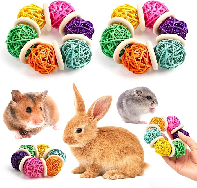 2 Pcs Natural Grass Chew Balls for Rabbits, Chinchillas, Hamsters & Mice - Safe Dental Health Toys for Teeth Grinding, Chewing & Dental Care, Small Animal Enrichment Chew Toys-PawvioPets