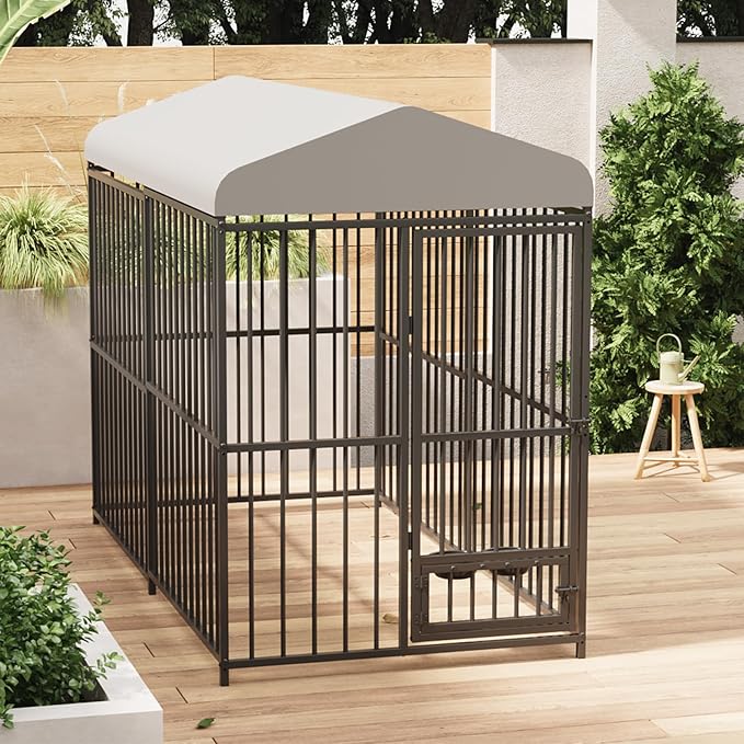8x4x6 FT Outdoor Dog Kennel,Heavy-Duty Enclosures Outside with UV-Resistant Waterproof Roof Cover and Lock,for Medium and Large Dogs,Easy Assembly-PawvioPets