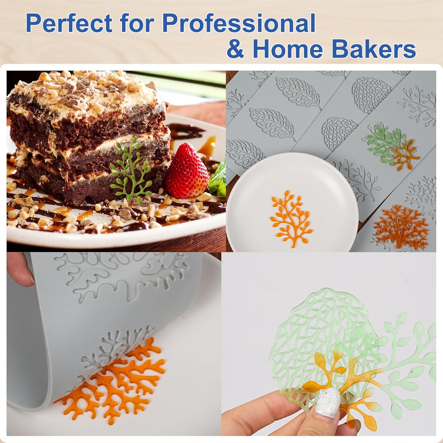 7Pcs Leaf Silicone Fondant Molds with Dough Scraper Silicone Spatula, 3D Coral Branch Leaf Chocolate Molds, DIY Baking, Sugar Craft, Wax, Gum Paste, Cupcakes, Clay