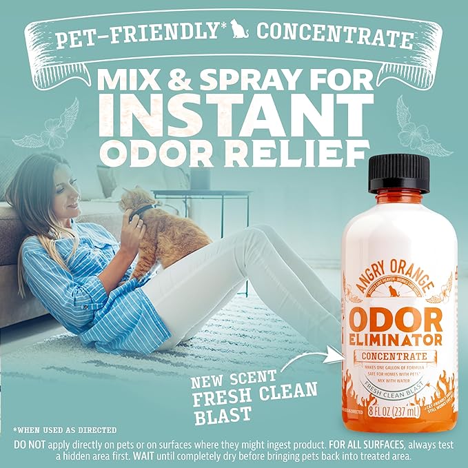 Angry Orange Pet Odor Eliminator Concentrate for Cat Urine and Smells - Fresh Scent - 8 oz (Makes 128 oz of Cleaner)-PawvioPets