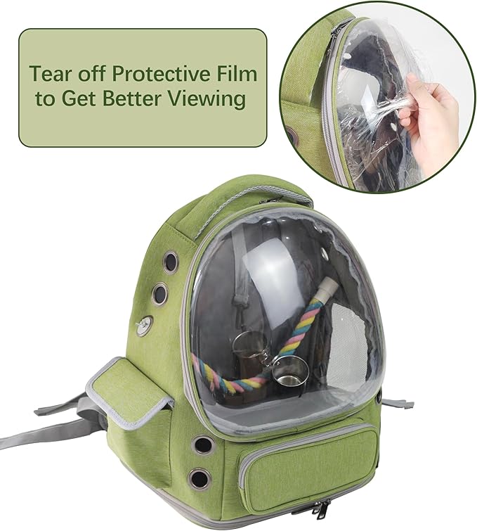 Bird Backpack Carrier Travel Cage with Perch, Tray &Food Cups for African Greys, Conures Parakeet Cockatiel Budgie,Small Animal Pet Carrier Bag for Vet Hiking Camping-PawvioPets