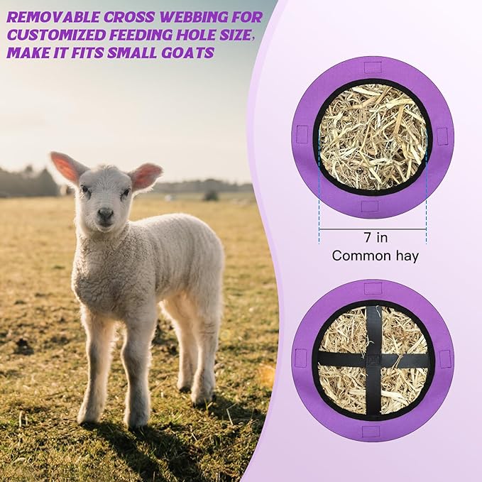 3 PCS Goat Hay Feeder,Hay Bags for Horses,Goats,Donkeys with Reinforced Oxford Fabric and High Strength Metal Clasp,Horse Feeding Supplies with Adjustable Strap for Easy Hanging (2Purple+1Grey)-PawvioPets