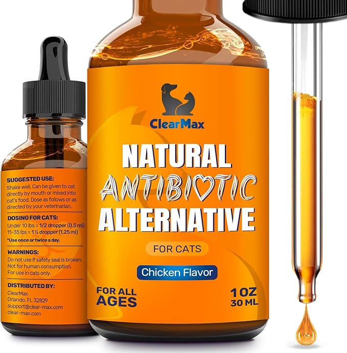 Cat Antibiotic to Help with Cough & Allergies – Antibiotics for Cats to Aid with UTIs and Digestive Moments – HIPS & Joints Support – Attractive Chicken Taste – 1 Oz Bottle-PawvioPets