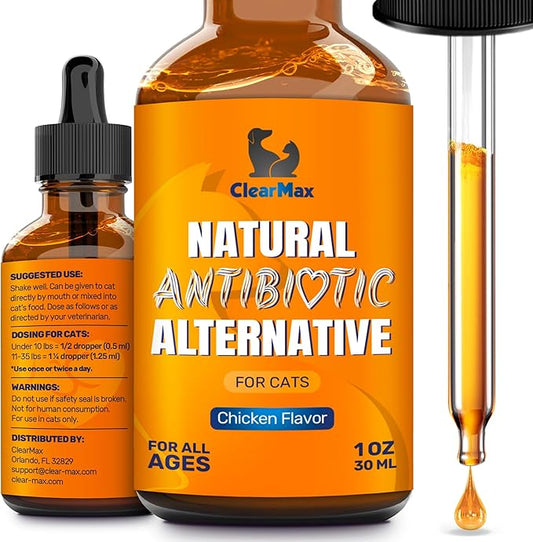 Cat Antibiotic to Help with Cough & Allergies – Antibiotics for Cats to Aid with UTIs and Digestive Moments – HIPS & Joints Support – Attractive Chicken Taste – 1 Oz Bottle-PawvioPets