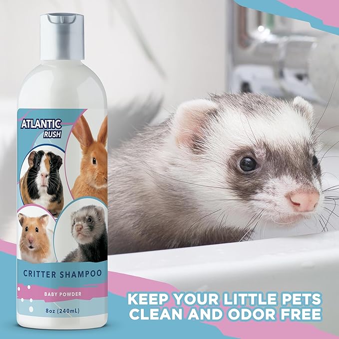 Critter Shampoo for Small Pets - 8oz Small Animal Baby Powder Scented Shampoo - Pet Shampoo for Small Critters Including Ferrets, Guinea Pigs, Rabbits, Hedgehogs, Hamsters & Sugar Gliders-PawvioPets