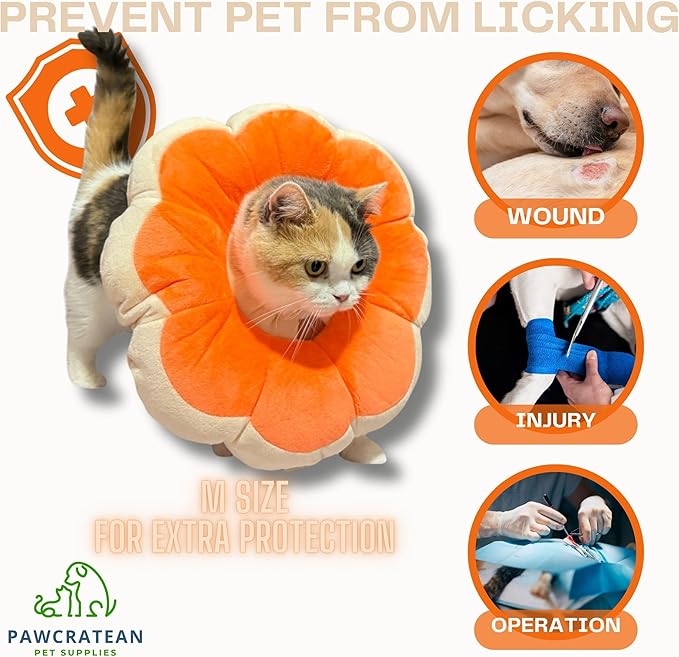 Adjustable Comfy Flower Style Elizabeth Collar for Cats Puppies Soft Recovery Cone Pet Protective Neck Collar (Orange, Samll)-PawvioPets