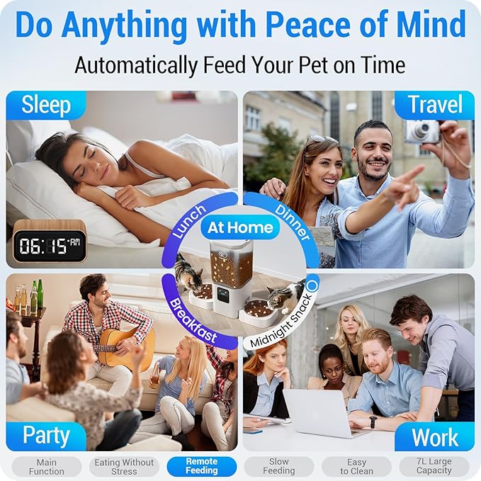 5G WiFi Automatic Cat Feeder with Slow Feed for 2 Cats: Automatic Dog Feeder with 7L Large Food Storage, Cat Food Dispenser with Alexa for Multiple Pets, Detachable for Easy Cleaning -29 Cup-PawvioPets