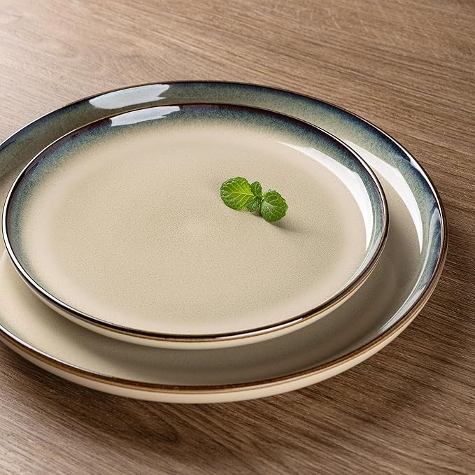 GBHOME Ceramic Dinnerware Sets for 4, 12 Pieces Stoneware Plates and Bowls Sets, Scratch Resistant Dishes, Dishwasher & Microwave Safe, Reactive Glaze-Gravel-PawvioPets