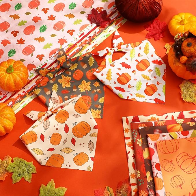 Abbylike 50 Pcs Fall Dog Bandanas Bulk Pumpkin Bandanas for Dogs Triangle Kerchief Bibs Scarf for Small Medium Large Pets Autumn Thanksgiving Costume Accessories, 25 Styles (25.6 x 17.7 x 17.7 Inch)-PawvioPets