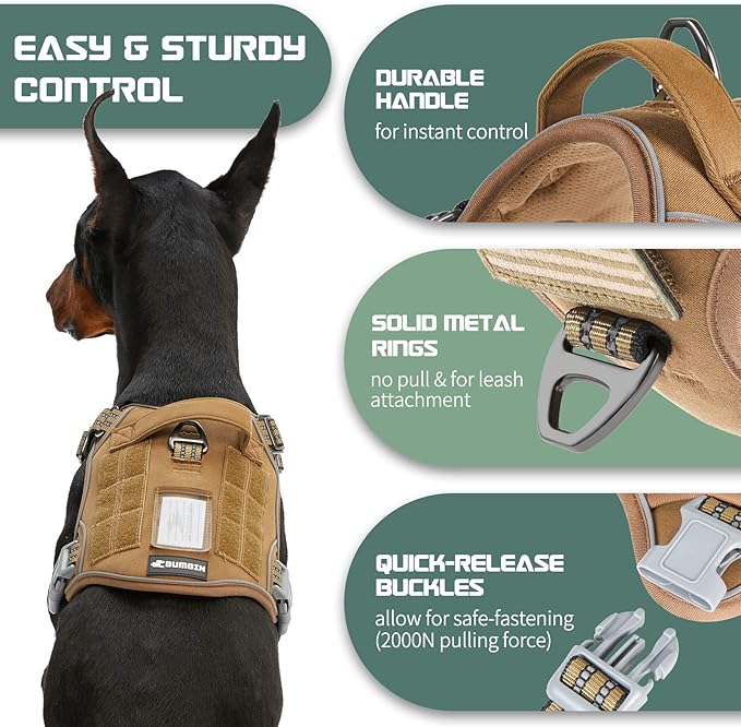 BUMBIN Tactical Dog Harness for Large Dogs No Pull, Famous TIK Tok No Pull, Fit Smart Reflective Pet Walking Harness for Training, Adjustable Dog Vest Harness with Handle Brown L-PawvioPets